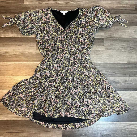 Lauren Conrad Brown Floral Button Side Mini Wrap Dress SZ M - Picture 7 of 15